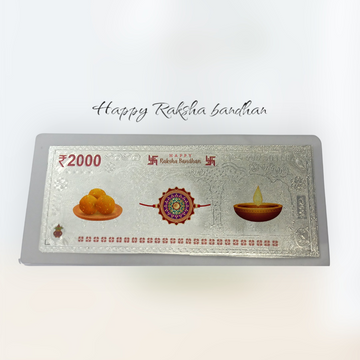 Silvorah Rakhi Special - Fine pure custom silver currency notes for gift bar colour 500 with 999 Purity for gift in happy birthday & happy anniversary.Festive gift pack for Rakhi.