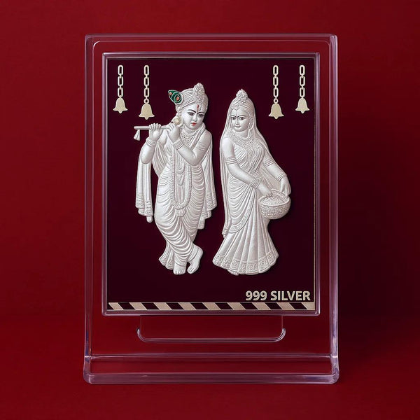 Silvorah Pure Silver Radhe Krishna Frame for Gift & Home Decor (7.5x6.5 Inch)