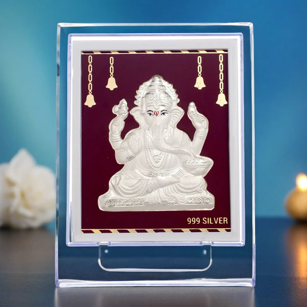 Silvorah Fine Silver Achyuth Ganesha Frame – Divine Lord Ganpati Idol for Home, Puja & Premium Gifting