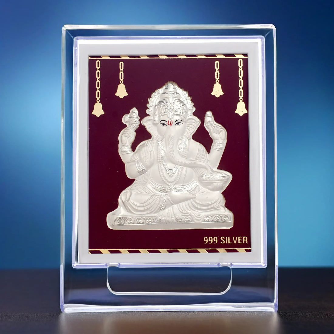 Silvorah Silver Achyuth Ganesha Frame for Gift, Ganpati Photo Frame for Puja, Lord Ganesha Idol for Home, Occasional Return Gift