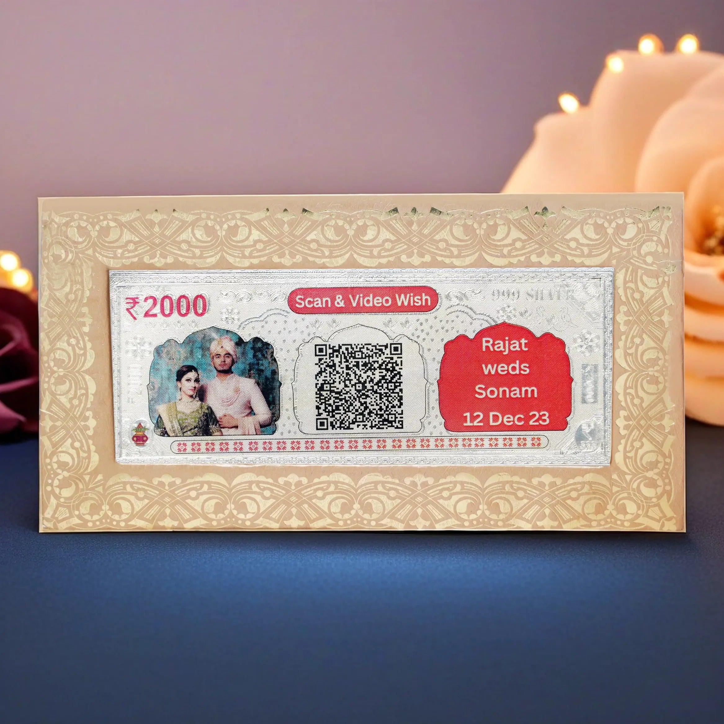 Silvorah Fine pure custom silver currency notes for gift bar colour 500 with 999 Purity for gift in happy birthday & happy anniversary.Festive gift pack for pooja & Dhanteras diwali