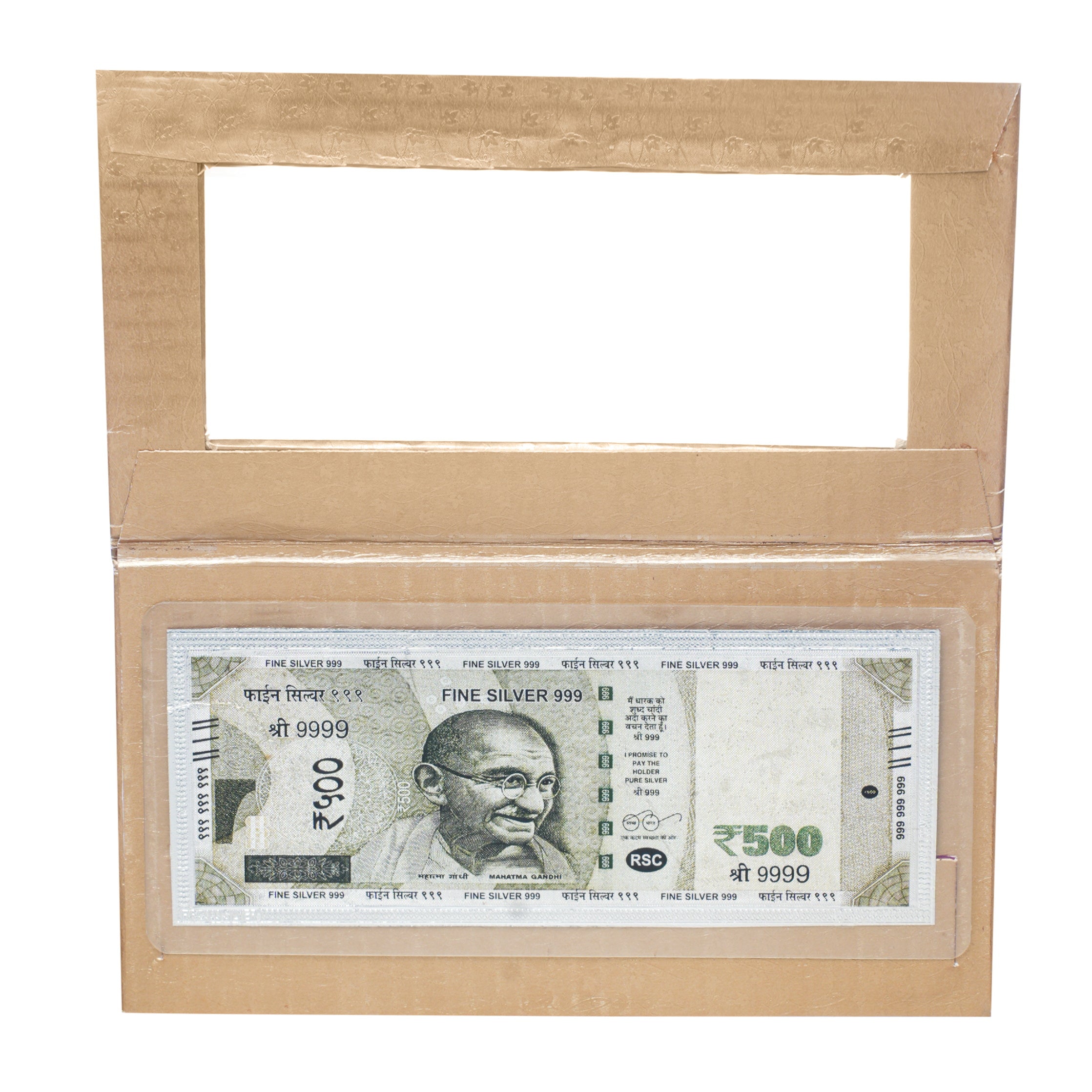 Fine pure silver currency notes for gift bar colour 500 with 999 Purity for gift in happy birthday & happy anniversary.Festive gift pack for pooja & Dhanteras diwali
