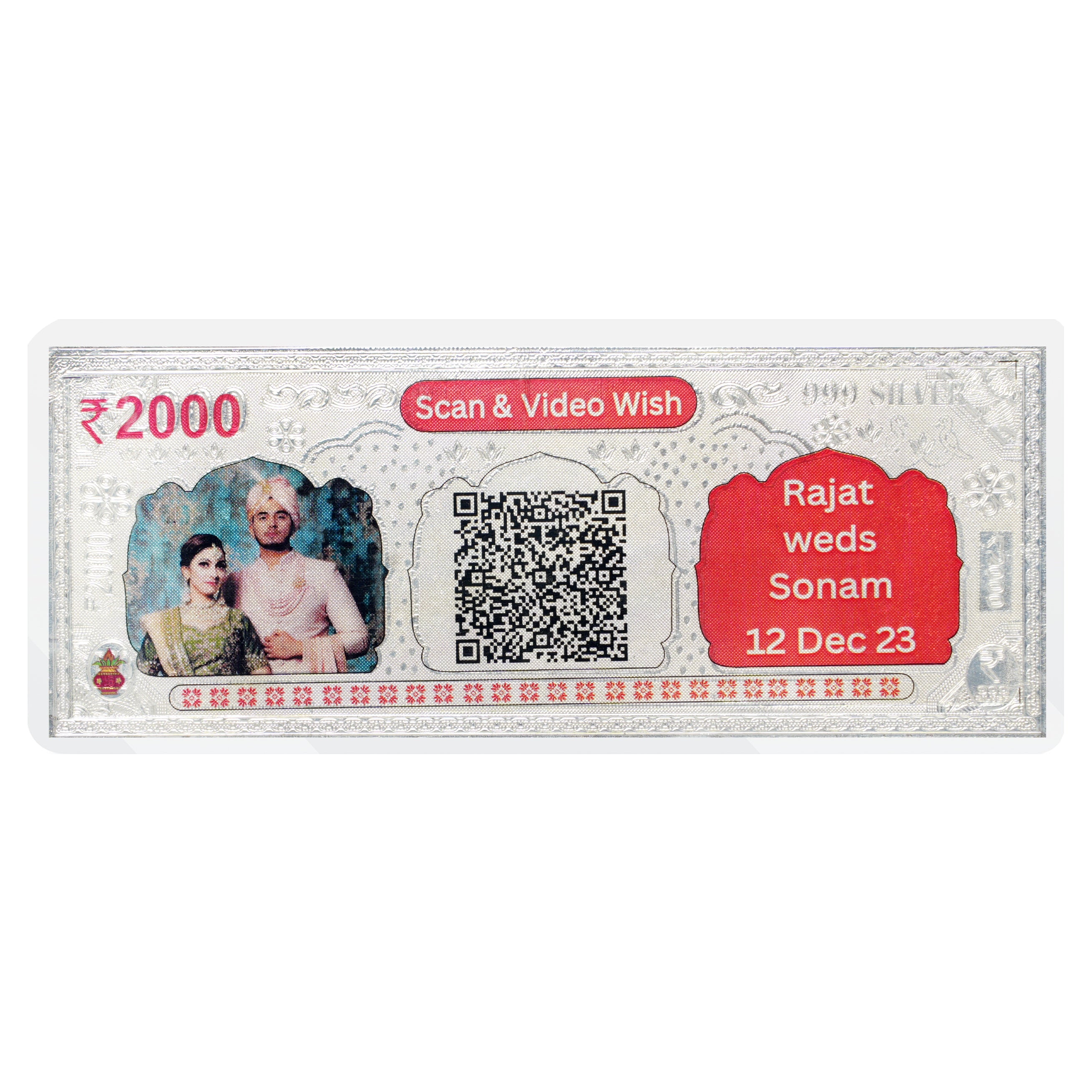 Silvorah Fine pure custom silver currency notes for gift bar colour 500 with 999 Purity for gift in happy birthday & happy anniversary.Festive gift pack for pooja & Dhanteras diwali