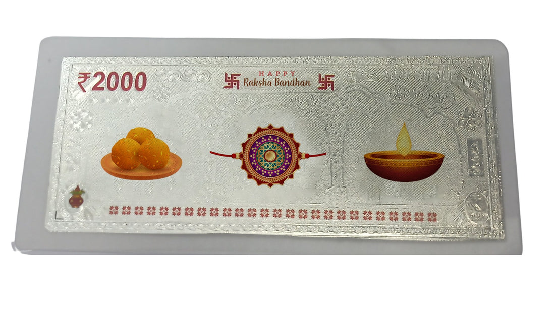 Silvorah Rakhi Special - Fine pure custom silver currency notes for gift bar colour 500 with 999 Purity for gift in happy birthday & happy anniversary.Festive gift pack for Rakhi.