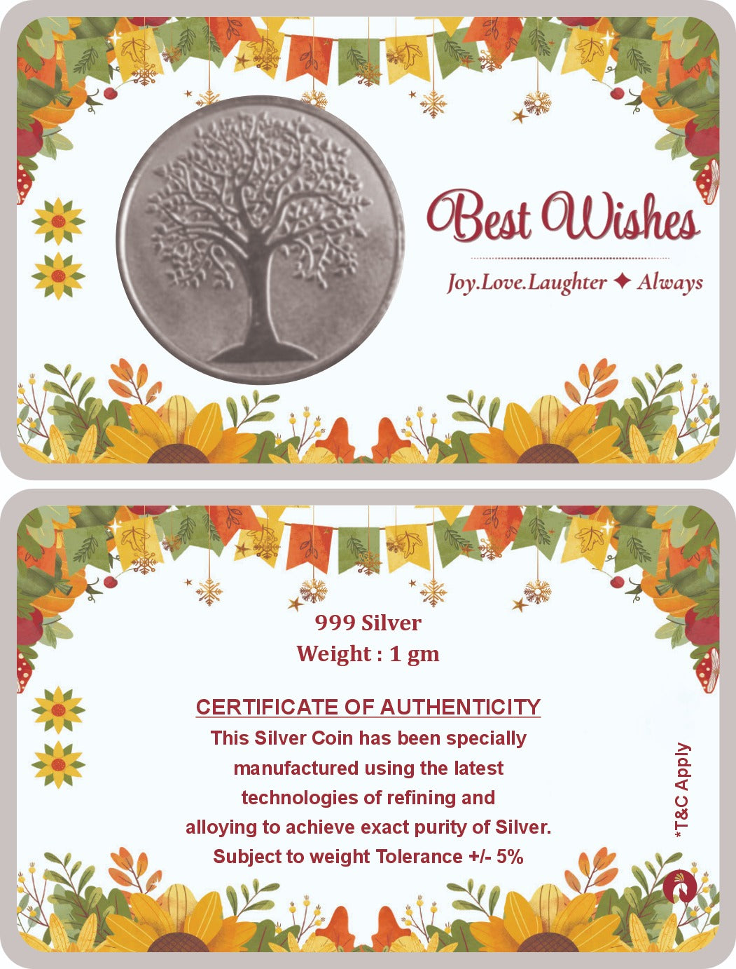 Best Wishes Silver Gift Card - 1 Gram 999 Pure Silver Coin