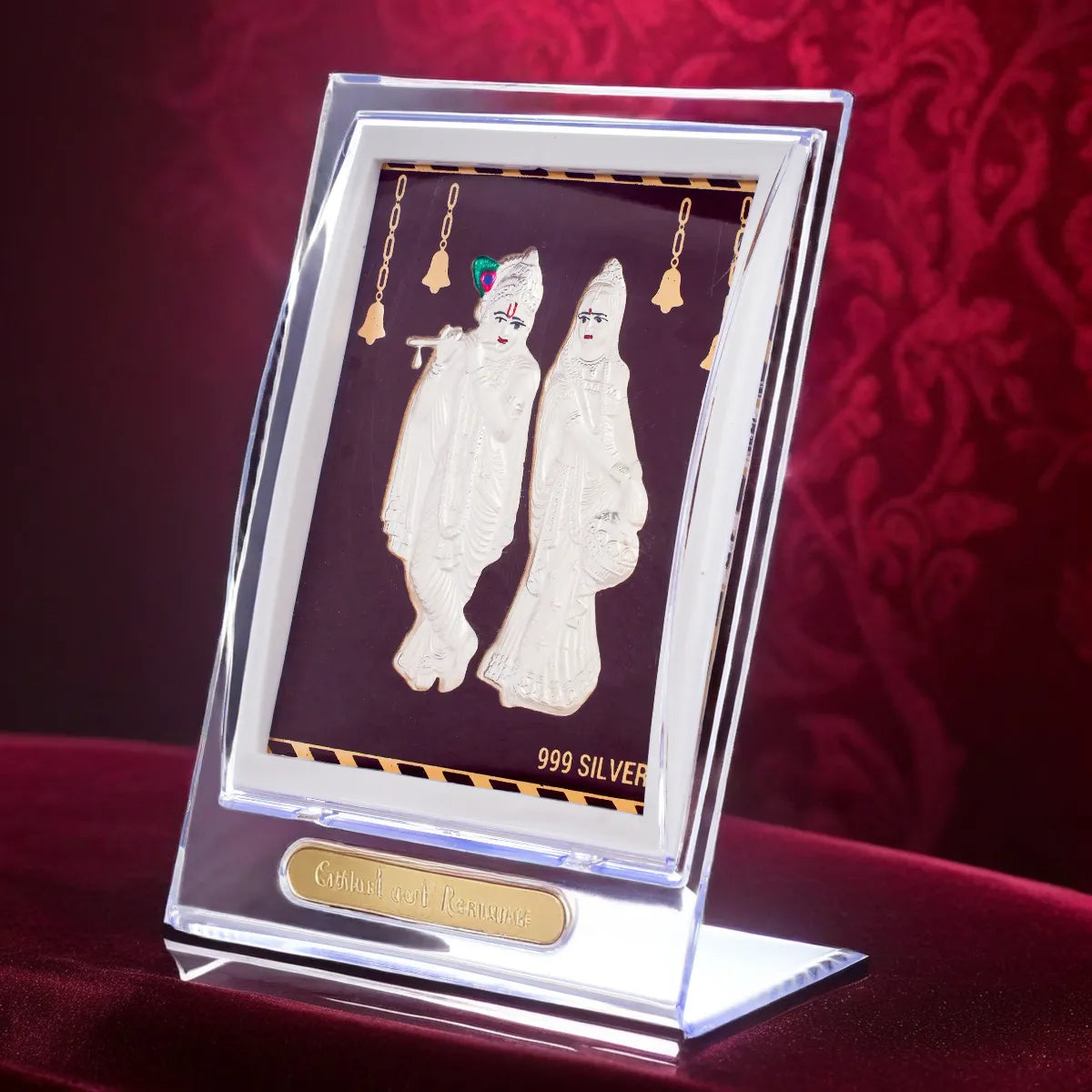 Silvorah Pure Silver Radhe Krishna Frame for Gift & Home Decor (7.5x6.5 Inch)
