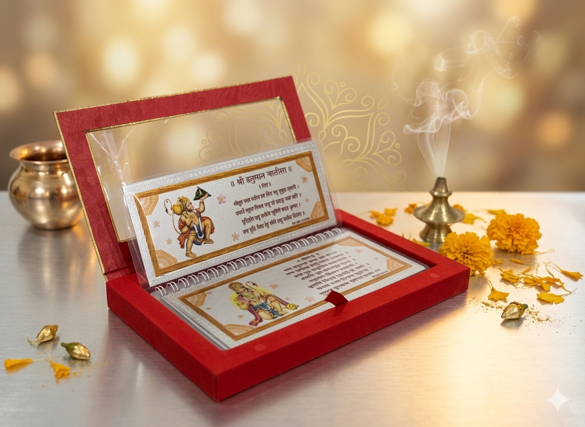 Diwali Special 4-in-1 Spiritual Gift Combo – Aarti Sangrah, Hanuman Chalisa, Silver Coin & Silver Yantra