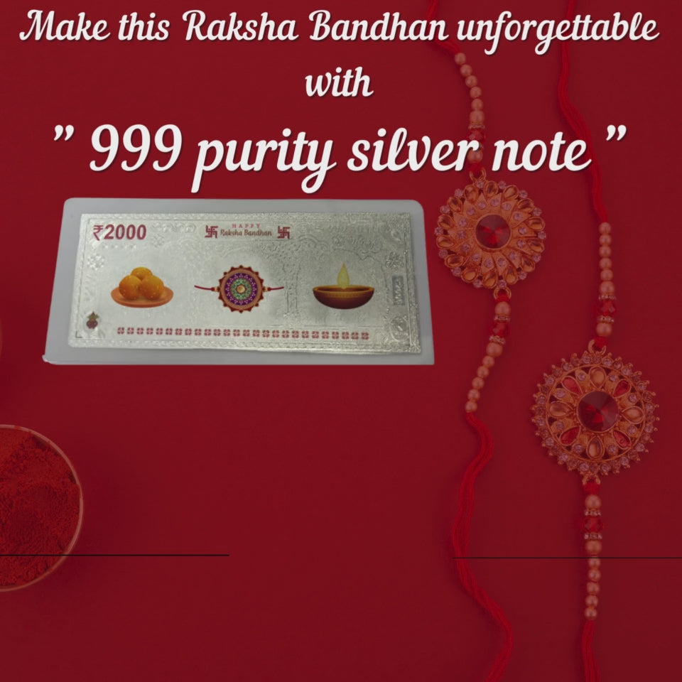 Silvorah Rakhi Special - Fine pure custom silver currency notes for gift bar colour 500 with 999 Purity for gift in happy birthday & happy anniversary.Festive gift pack for Rakhi.